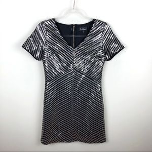 Lulu’s Sequin Shift Dress Black Gold White Small S
